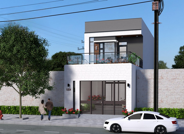 Mẫu nhà ống 2 tầng mái bằng đơn giản, chi phí thấp