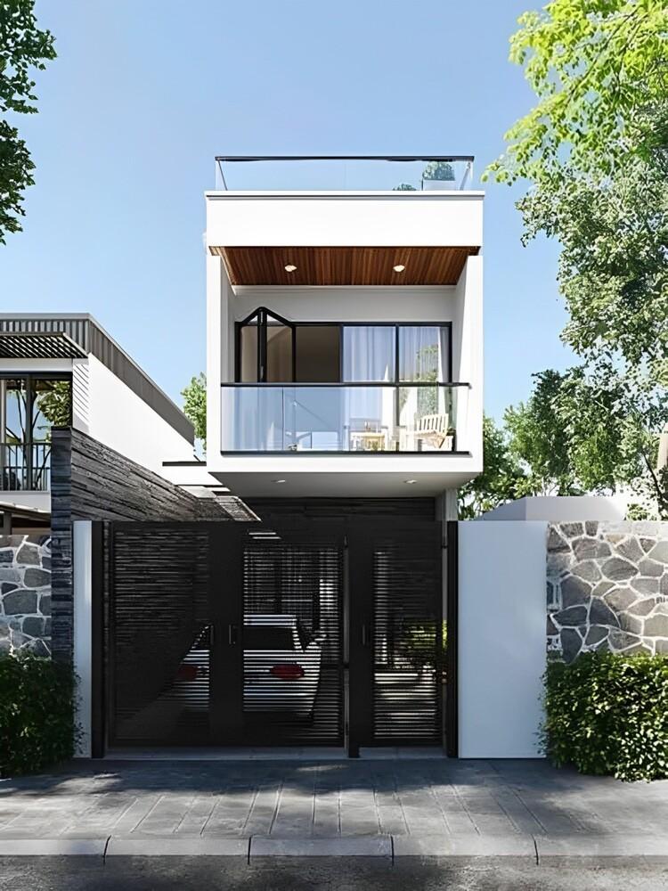 Mẫu nhà ống 2 tầng đẹp mái bằng ấn tượng nhất 2025 