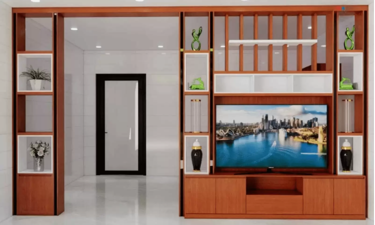 Mẫu kệ tủ gỗ trang trí vách ngăn phòng khách và bếp đẹp, hiện đại, sang trọng