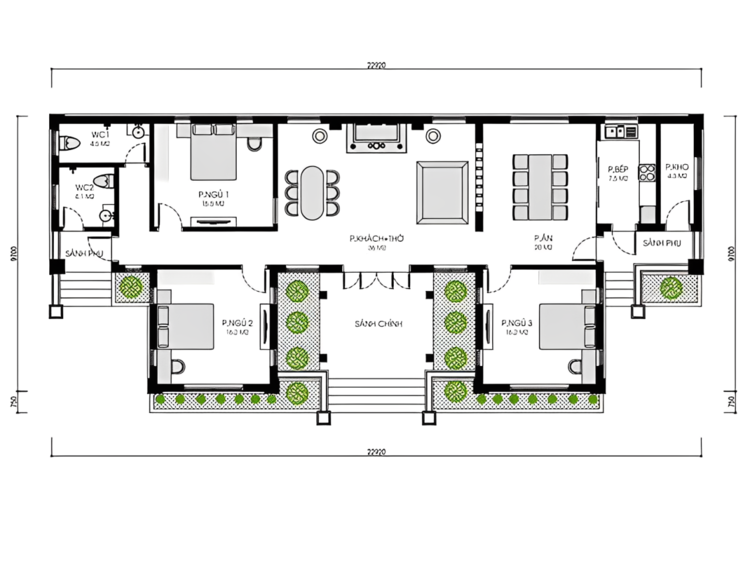 Bản vẽ nhà cấp 4 hình chữ U