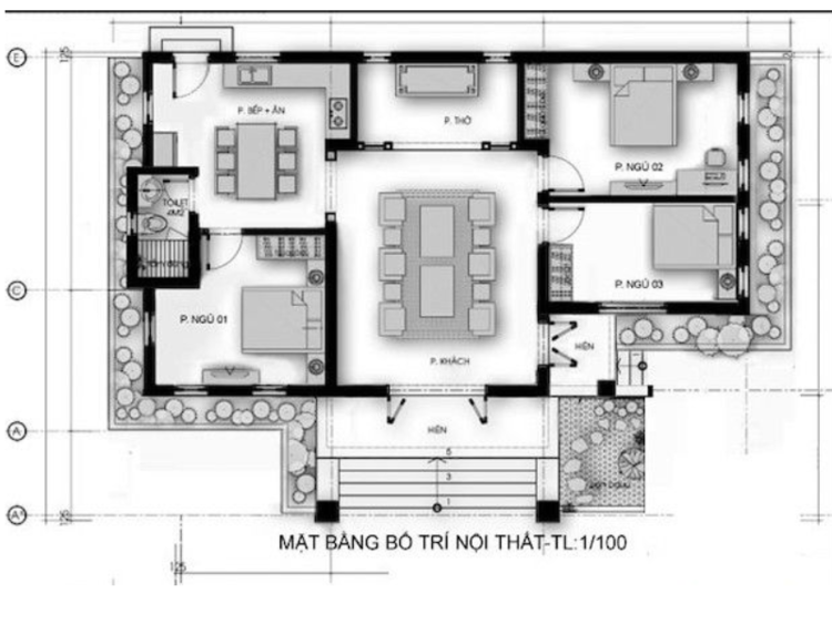 Bản vẽ nhà cấp 4 3 phòng ngủ 70m2