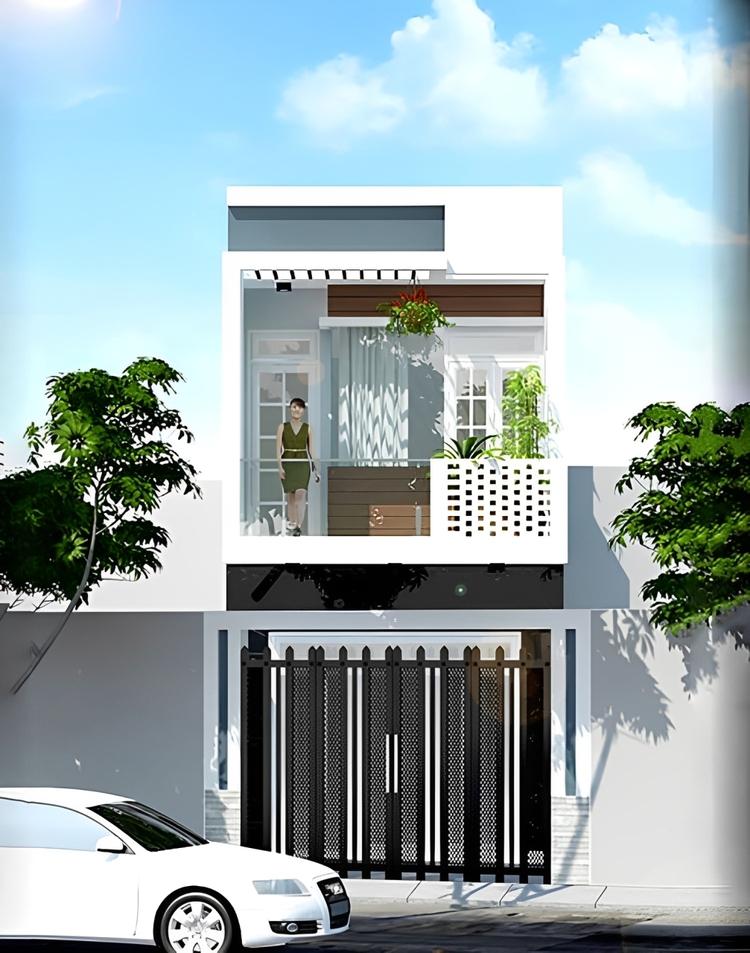 Mẫu nhà 2 tầng đẹp giá 700 triệu mái bằng có tone trắng tinh tế 