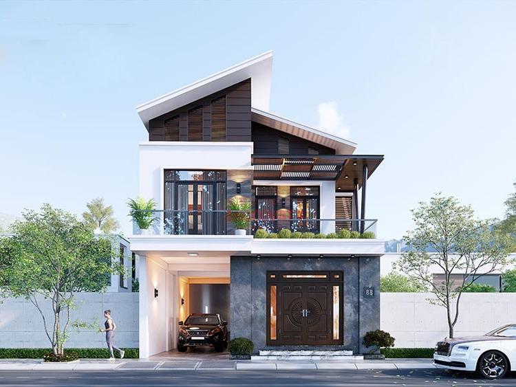 Mẫu nhà 2 tầng đẹp ở nông thôn mái Thái lệch sang trọng, thượng lưu