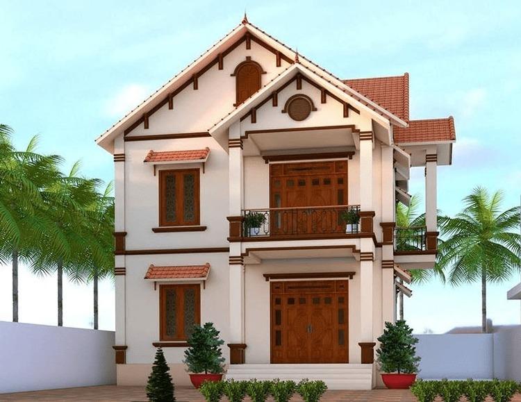 Mẫu nhà 2 tầng đẹp ở nông thôn 2 mái ấn tượng, thu hút