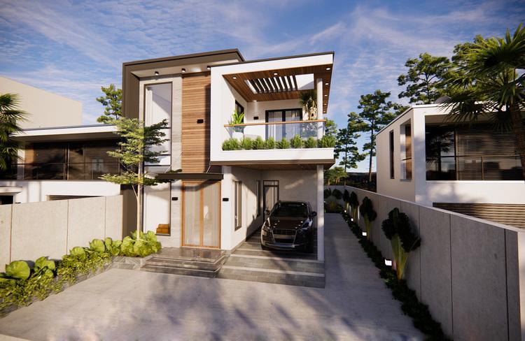 Mẫu nhà 2 tầng đẹp được thiết kế theo phong cách thô mộc, ấm cúng 