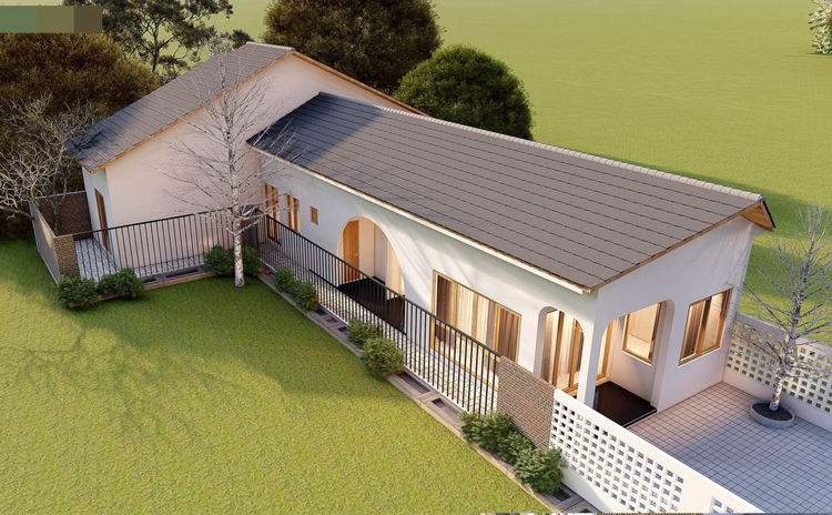 Mẫu nhà cấp 4 3 phòng ngủ 300 triệu hình chữ L