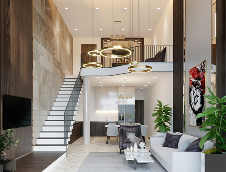 Mẫu nhà gác lửng 2 phòng ngủ 5x12 sang trọng, tinh tế