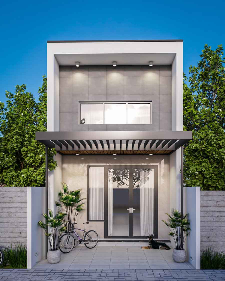 Nhà cấp 4 gác lửng 200 triệu màu trắng xám