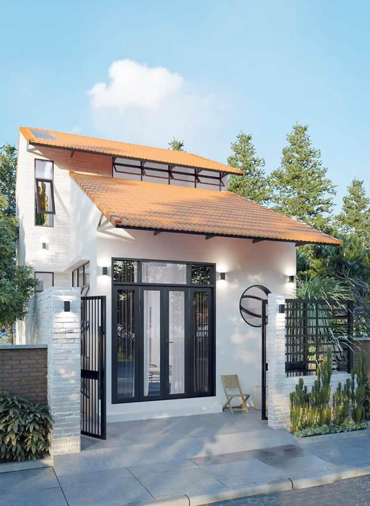 Mẫu nhà cấp 4 gác lửng mái ngói đỏ truyền thống