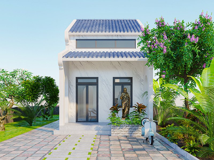 Mẫu thiết kế nhà cấp 4 gác lửng 200 triệu tone màu trắng 