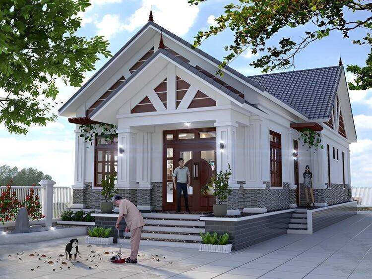 Mẫu nhà cấp 4 mái Thái 120m2 với thiết kế sân vườn rộng thoáng