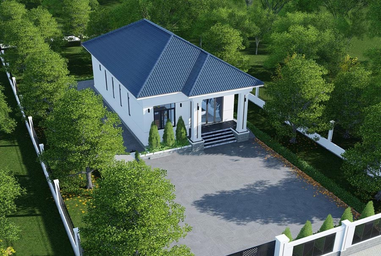 Mẫu nhà cấp 4 mái Nhật 4 phòng ngủ có không gian xanh mát 