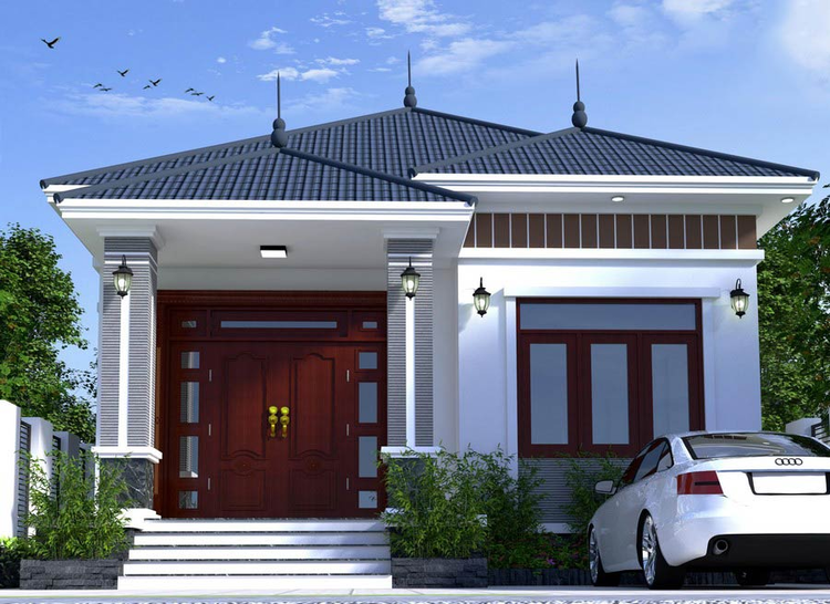 Mẫu nhà cấp 4 có 4 phòng ngủ với thiết kế mái Nhật ít dốc, nhẹ nhàng