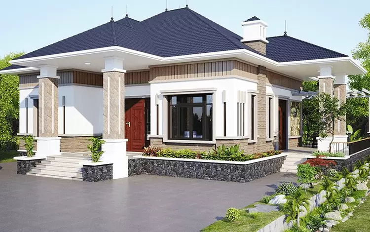 Mẫu nhà cấp 4 mái Nhật 4 phòng ngủ, 1 phòng thờ diện tích 12x15m