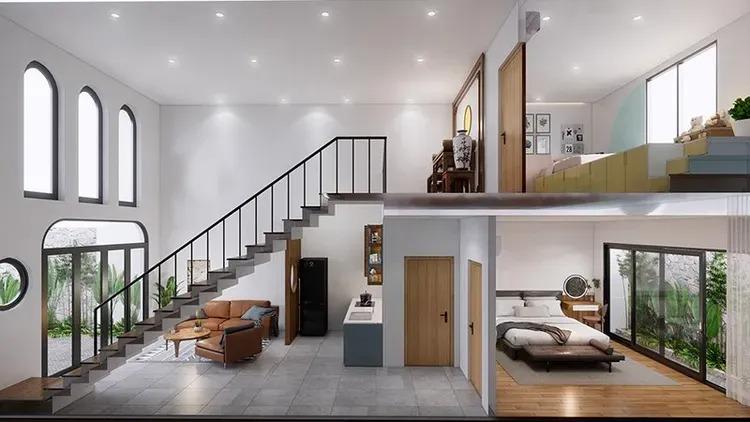 Mẫu nhà cấp 4 gác lửng mái Thái đẹp, tiện nghi