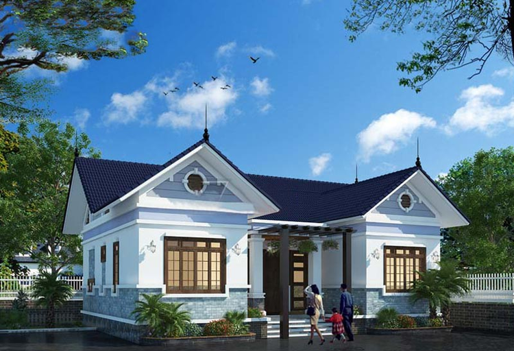 Mẫu nhà cấp 4 nông thôn 3 phòng ngủ 1 phòng khách chữ U 