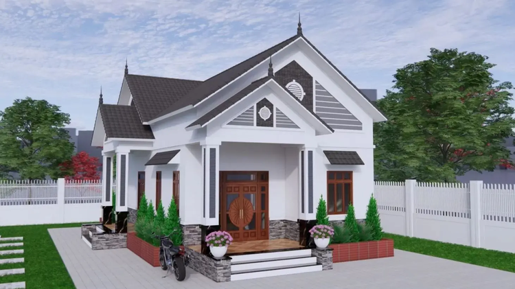 Mẫu nhà cấp 4 nông thôn 3 phòng ngủ mái Nhật hình chữ U 