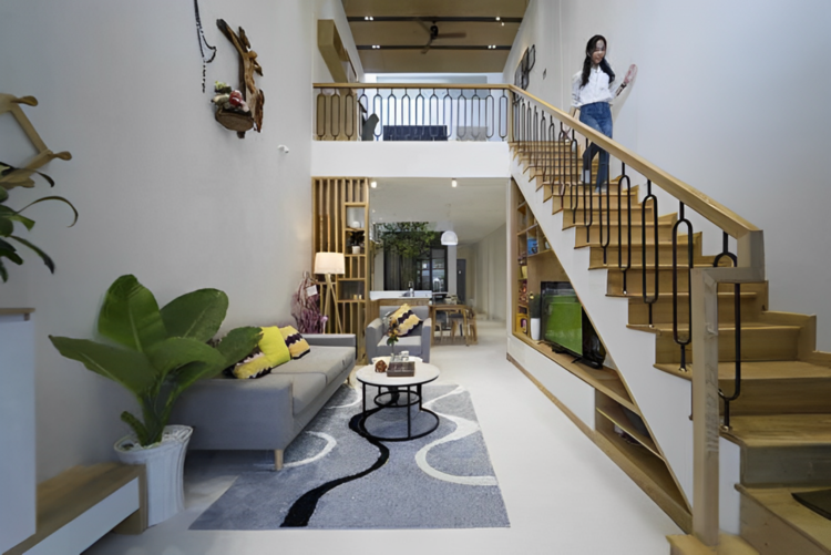 Mẫu nhà gác lửng 2 phòng ngủ 5x15 tiện nghi