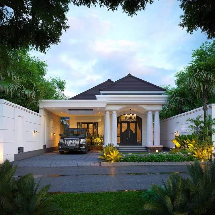 Mẫu nhà cấp 4 mái Nhật 3 phòng ngủ tân cổ điển có sân vườn rộng rãi