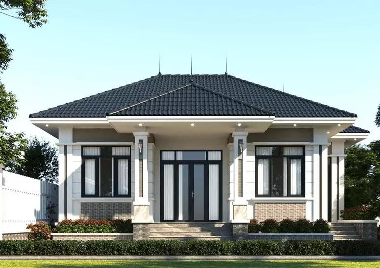 Mẫu nhà cấp 4 mái Nhật 3 phòng ngủ 100m² thiết kế cửa kính 