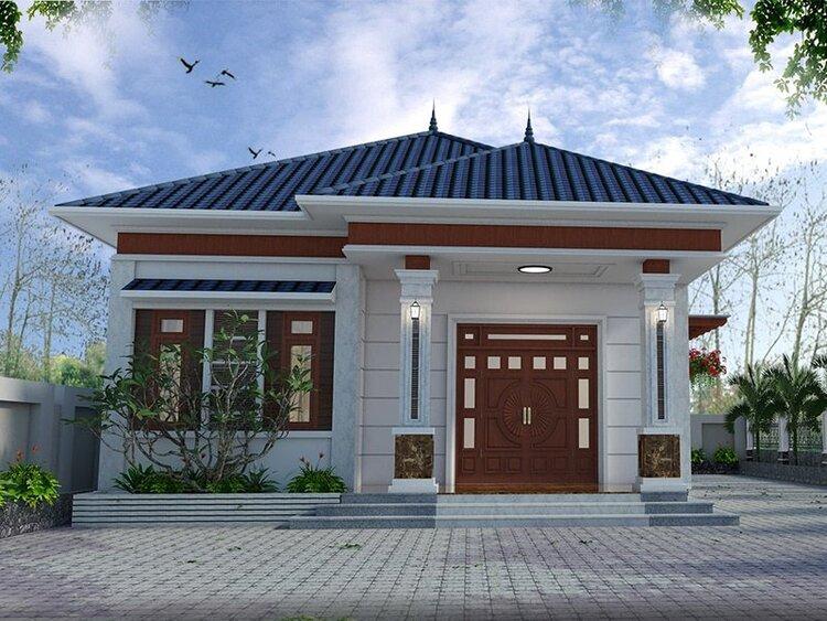 Mẫu nhà cấp 4 nông thôn 3 phòng ngủ mái Nhật đơn giản, hiện đại 