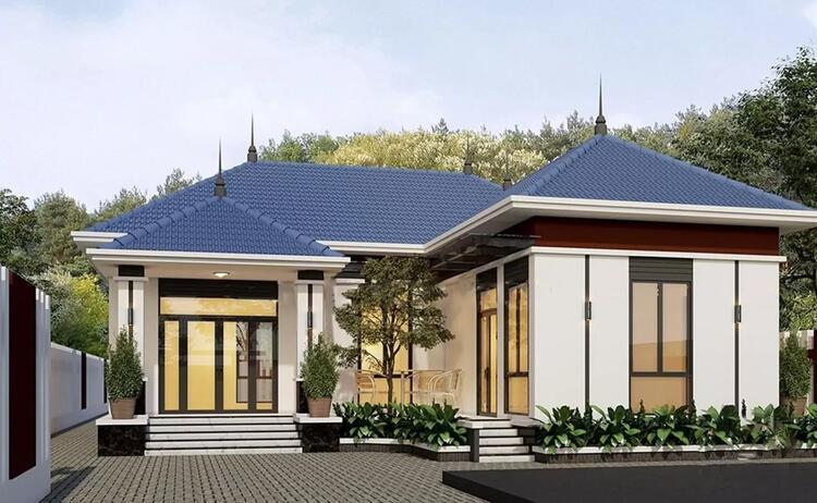 Mẫu nhà cấp 4 mái Nhật 3 phòng ngủ 1 phòng thờ đơn giản, thanh lịch