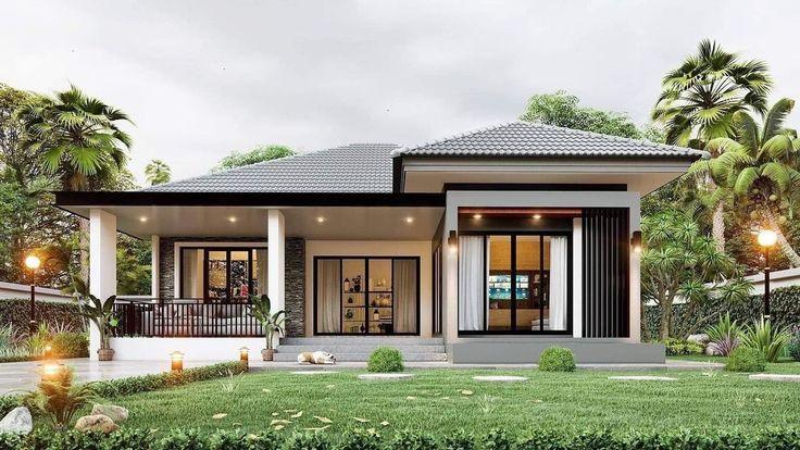 Mẫu nhà cấp 4 mái Nhật 3 phòng ngủ có sân vườn rộng rãi