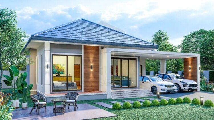 Mẫu nhà cấp 4 mái Nhật 3 phòng ngủ có sân vườn và không gian đỗ xe