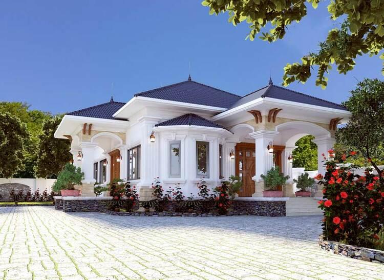 Mẫu nhà cấp 4 mái Nhật 4 phòng ngủ đẹp có sân vườn rộng