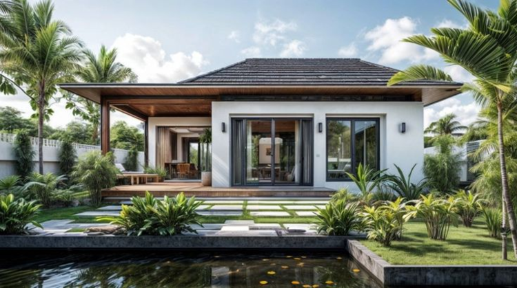 Mẫu biệt thự mái Nhật cấp 4 có không gian mở hài hòa với thiên nhiên