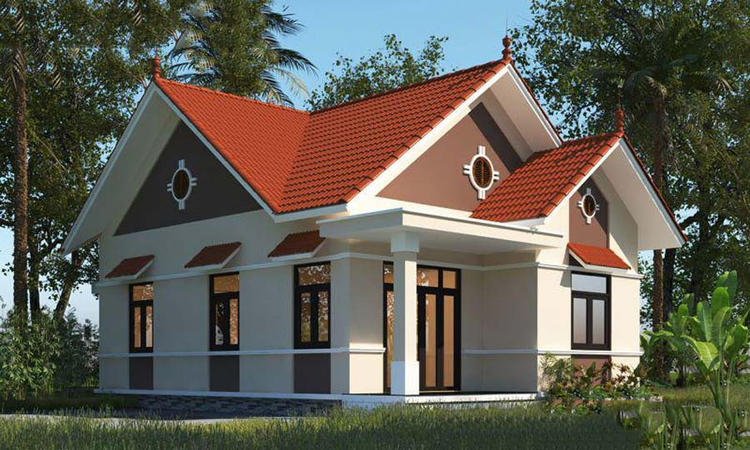 Mẫu nhà cấp 4 mái Thái lợp ngói đỏ