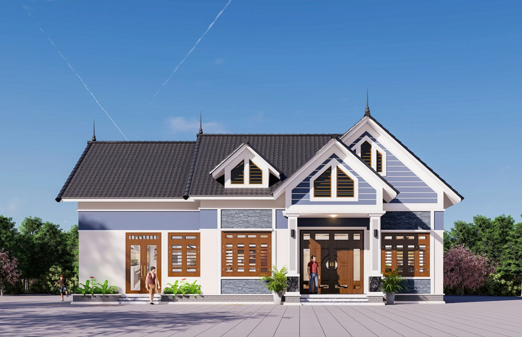 Mẫu nhà cấp 4 mái Thái ngang 10m hiện đại pha chút truyền thống