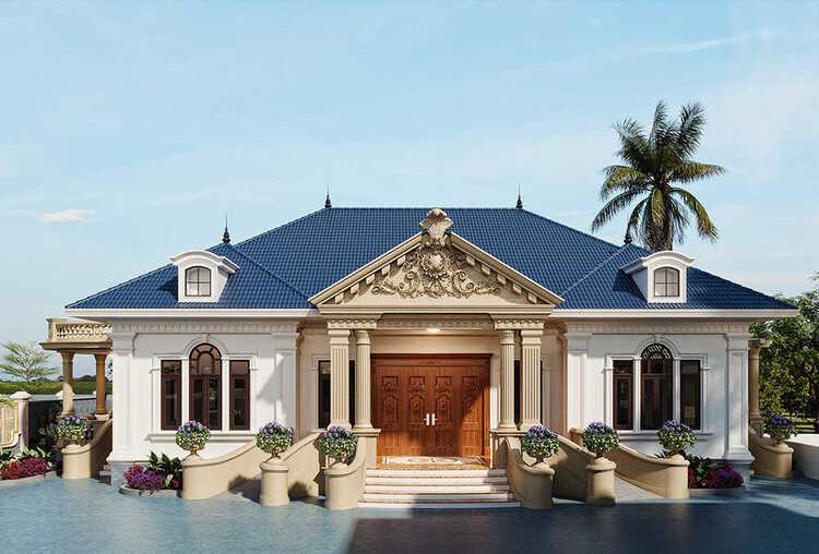Mẫu nhà cấp 4 mái Thái tân cổ điển có đường nét hoa văn tinh xảo