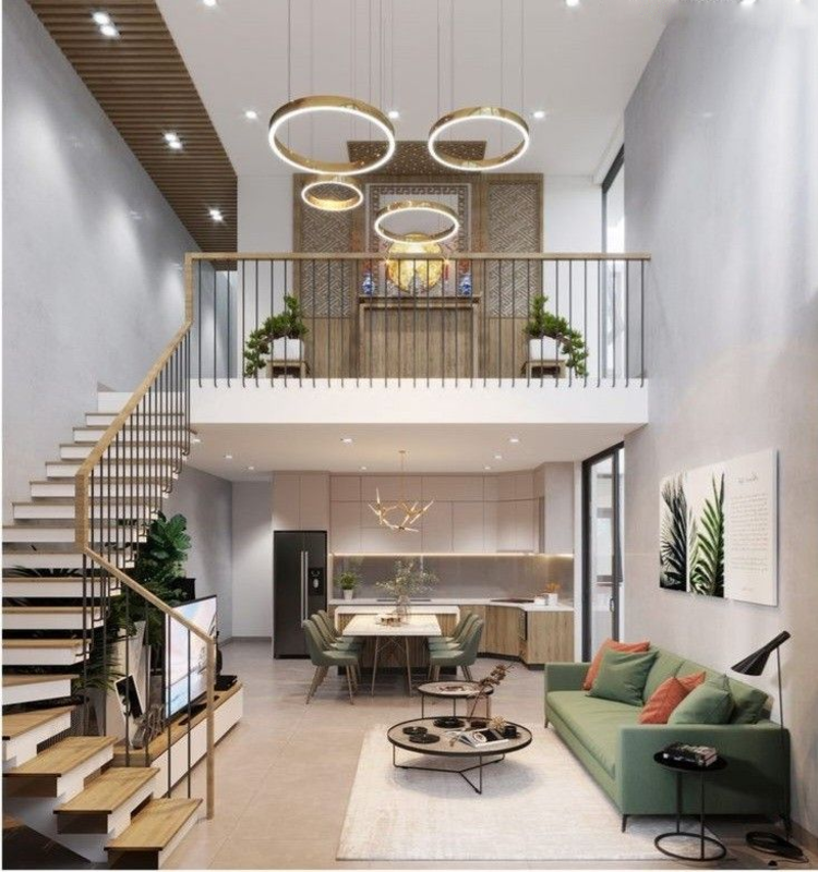 Mẫu nhà cấp 4 gác lửng 2 phòng ngủ, 1 phòng thờ trang nghiêm