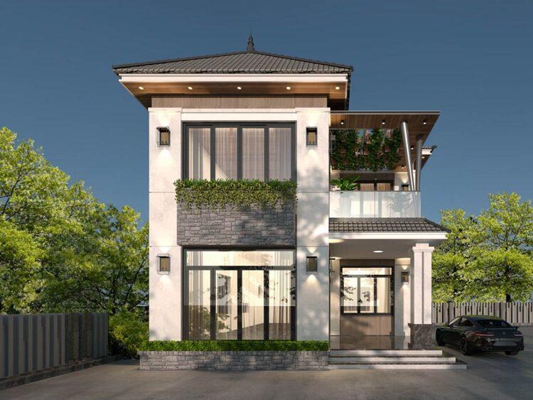 Mẫu biệt thự mini mái Nhật 2 tầng phù hợp gia đình 3 - 4 thành viên