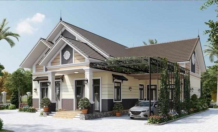 Đặc điểm nhà cấp 4 chữ L mái tôn là được thiết kế theo dáng chữ L, có không gian sân vườn và kiểu mái đa dạng