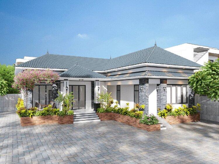 Mẫu nhà cấp 4 chữ L mái Nhật 3 phòng ngủ đơn giản, tinh tế 