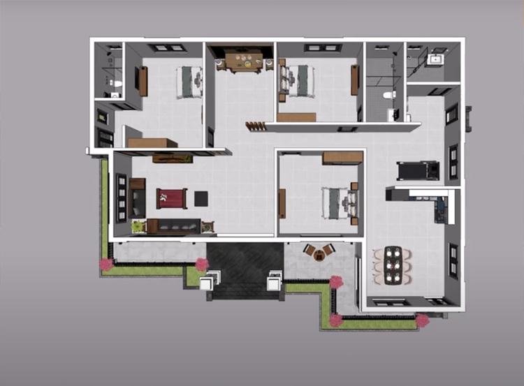 Bản vẽ thiết kế nhà cấp 4 mái Nhật 3 phòng ngủ