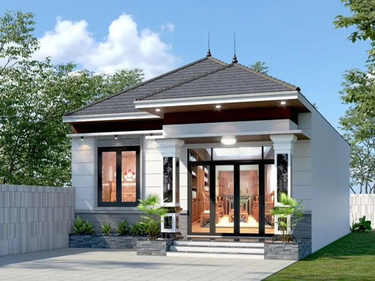 Mẫu nhà cấp 4 mái Nhật 4 phòng ngủ sử dụng tấm DURAwood lót sàn