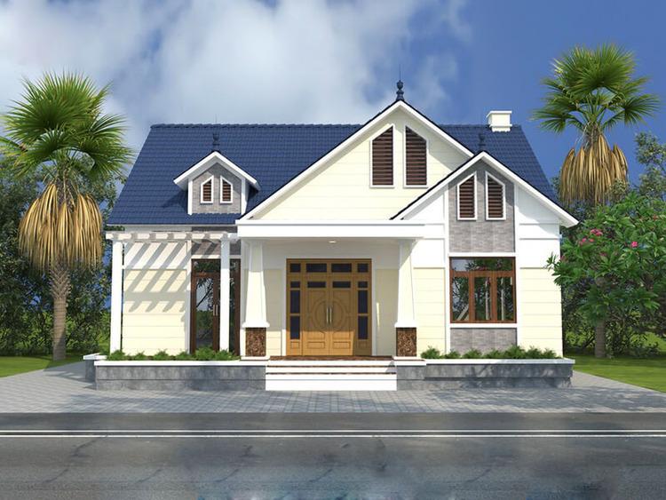 Nhà cấp 4 mái Thái 3 phòng ngủ có phần mái dốc đặc trưng