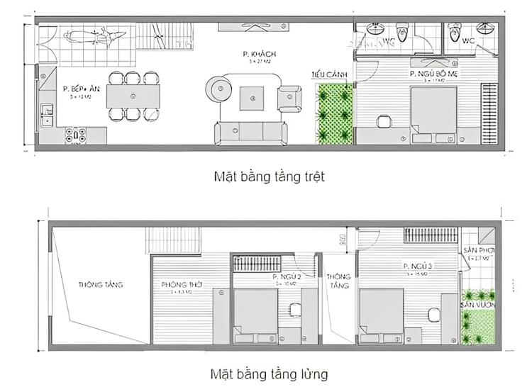Bản vẽ thiết kế nhà gác lửng 3 phòng ngủ chi tiết 