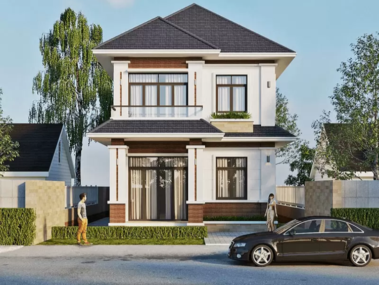 Mẫu nhà 2 tầng mái Nhật sang trọng phù hợp với gia đình đông người 