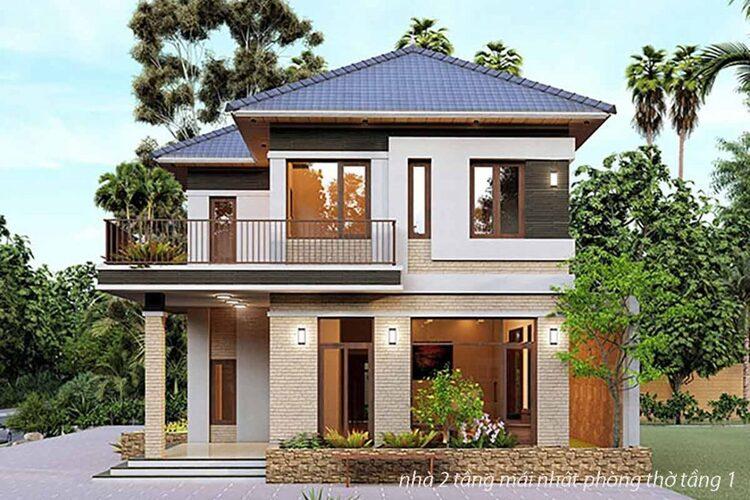 Mẫu nhà mái Nhật 2 tầng đẹp thiết kế 4 phòng ngủ hiện đại 