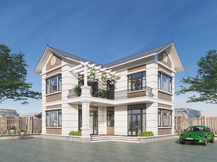 Mẫu nhà mái Thái 2 tầng 4 phòng ngủ chữ L hiện đại, sang trọng