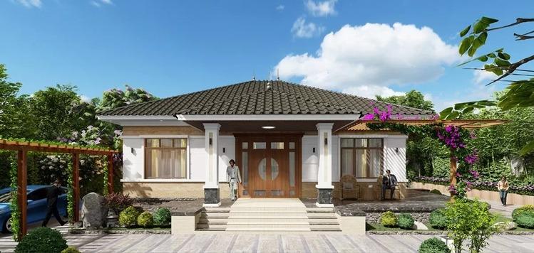 Mẫu nhà mái Nhật 1 tầng 3 phòng ngủ, 1 phòng thờ đẹp, thanh thoát