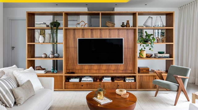 Kệ gỗ vách ngăn phòng khách kết hợp kệ tủ trang trí 