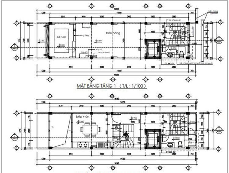 Bản vẽ thiết kế nhà ống 2 tầng kết hợp kinh doanh với bố cục thông minh, tối ưu không gian
