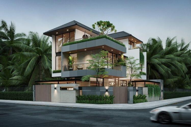 Mẫu thiết kế biệt thự 2 tầng mái Nhật 2 mặt tiền thoáng đãng