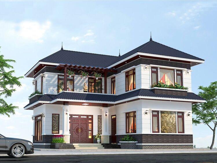 Mẫu nhà biệt thự 2 tầng mái Nhật chữ L sang trọng, thượng lưu