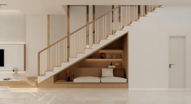 Đặt những chiếc tủ nhỏ dưới chân cầu thang khi cải tạo nhà cấp 4